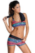 Sexy Multicolor Sports Bra Tankini Swimsuit with Black Vest